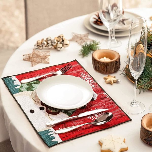 Julbordsunderlägg för matbord, LTGB-bordsunderlägg i bomull och linne, broderat snögubbemönster