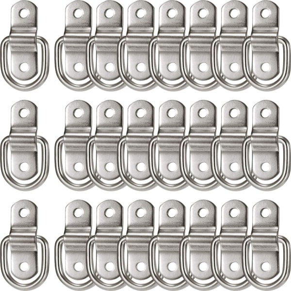 24pcs D-Ring Tie Down 1/4 Inch Stainless Steel D-Ring Trailer D-Ring Mounting Plate for Ratchet Tie Down Straps Car Truck Bedplate