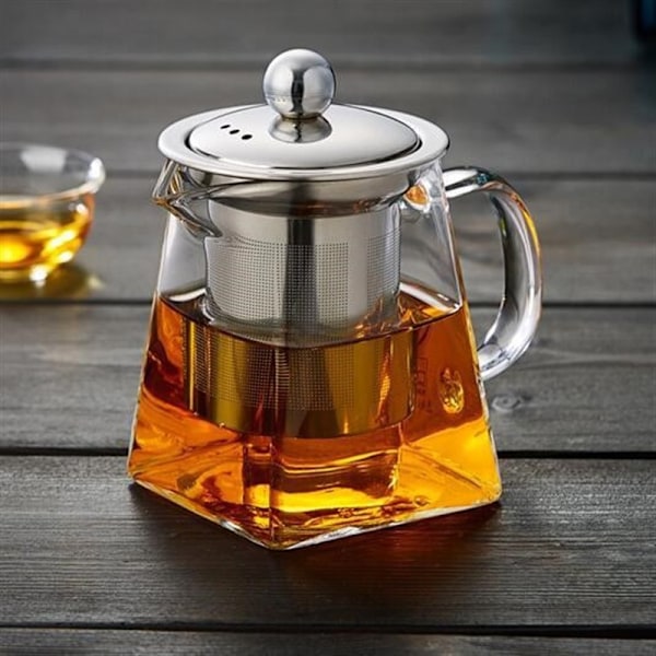 350ml/550ml/750ml Glasstekanne med varmebestandig rustfritt stål infuserfilter, te og kaffe 1.8L