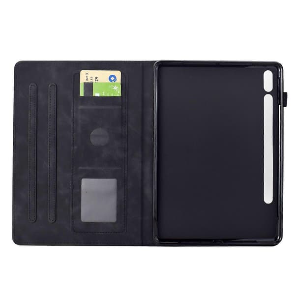 Etui til Samsung Galaxy Tab S9 med katteprint, PU-læder, kortlommer, tabletcover - Sort