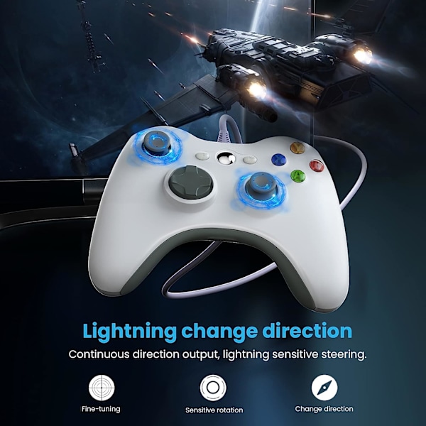 Kablet controller til Xbox 360, YAEYE Game Controller til 360 med Dual-Vibration Turbo Kompatibel