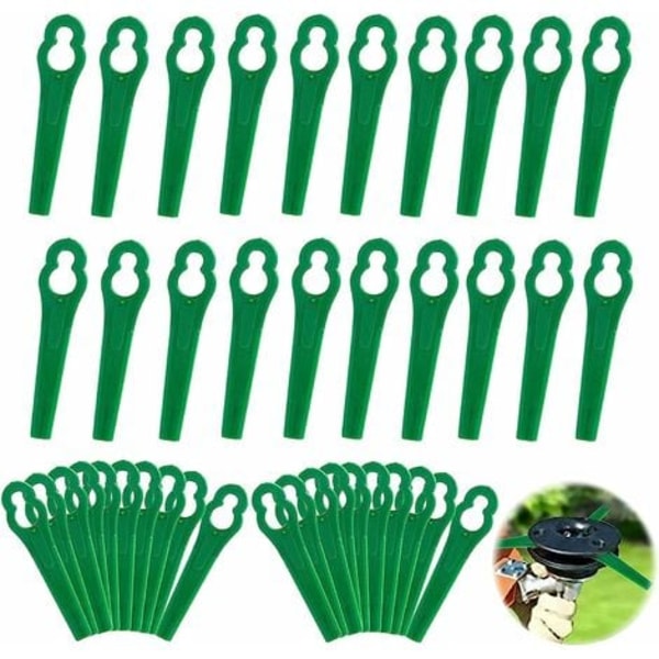 100 st kanttrimmer gräsklipparblad ersättning plastblad sladdlös gräsklipparblad trädgård gräsmatta (L83 grön 10×5mm)