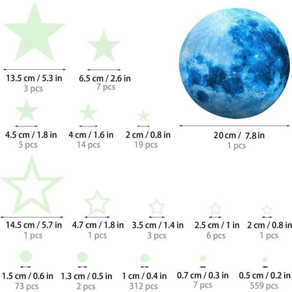 Glow in The Dark Stars for Ceiling,Glow in The Dark Stars and Moon Wall Decals