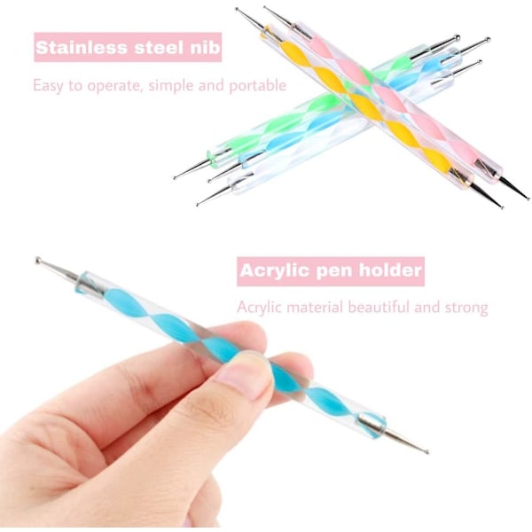 Neglekunst Dotting Værktøjer, Negle Skulptur Pen Dobbelt Hoved, 5 Stykker Neglekunst Maleri Dotting Børste Værktøjer til Negledesign