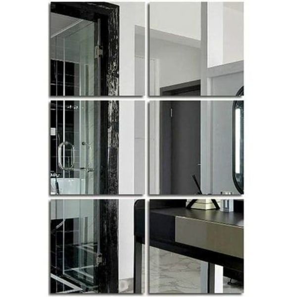6 delar självhäftande väggspegel fyrkantiga fyrkantiga självhäftande speglar Akryl Avtagbara silverspegel väggdekaler självhäftande för sovrum i vardagsrummet