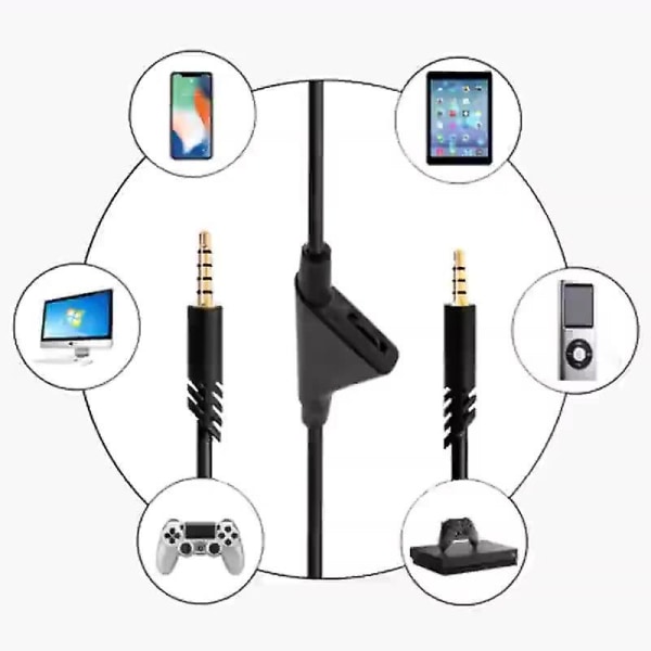 Ersättningsljudkabel kompatibel med Astro A10 A30 A40-headset med volymkontrollfunktion, 2 m/6,5 fot