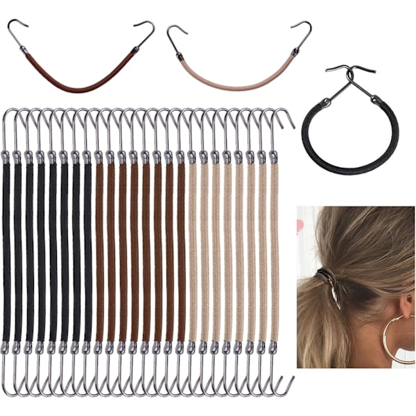 24 Stycken Elastiska Hårband med Krokar, Justerbara Hårband Hårkrokar Hårscrunchies för Kvinnor