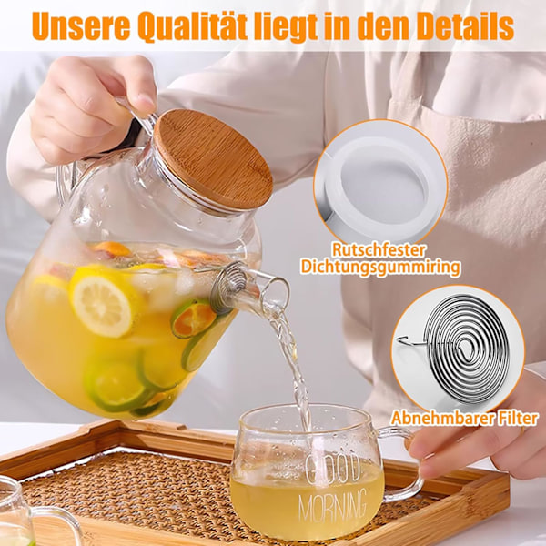 1,8 L Glas Tekande med Trælåg, Varmebestandig, Elegant Moderne Design Tekande til Te, Varmt Te oro