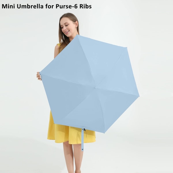 Solskydd - lättviktsficka paraply för kvinnor, flickor och barn - himmelsblått 6-bens 5-faldigt solskydd paraply
