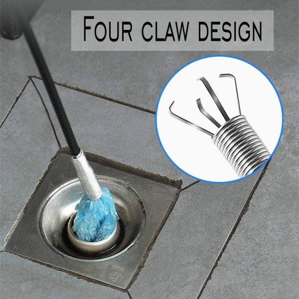 Avloppsorm, verktyg för avloppsrengöring med fjäderbelastade skjuthandtag, multifunktionell rengöringsklo för toaletter, golvbrunnar och tvättställ (svart)