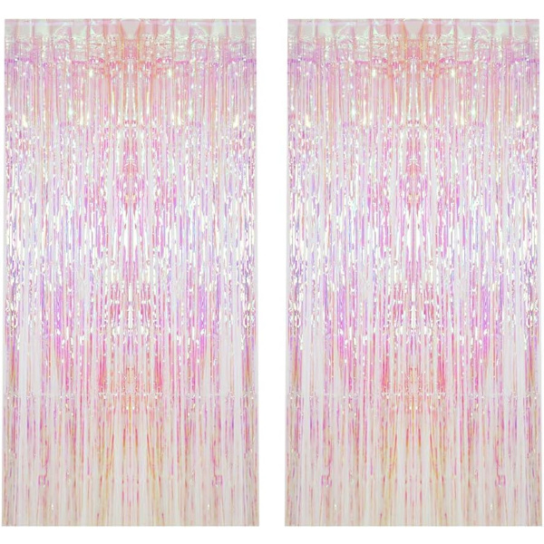 2 st metallisk folie fransgardin transparent rosa bakgrund dekorativ dörr fönstergardin