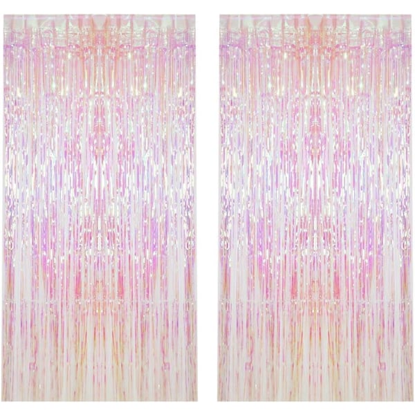2st metallfolie fransgardin Transparent rosa bakgrund dekorativ dörrfönstergardin