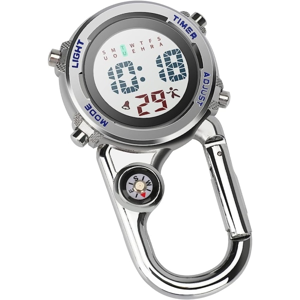 Carabiner Watch Digital Clip on Quartz Watch Multifunktionell Carabiner FOB Watch Luminous Face Compass Carabiner Watch with Compass（blå）