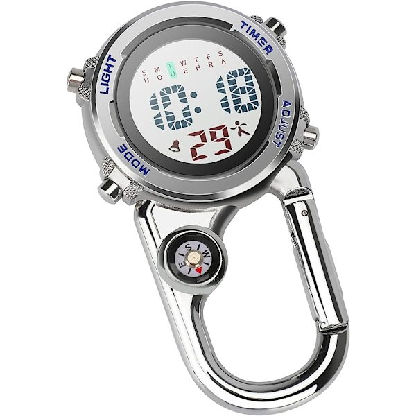 Karabinhage Ur Digitalt Clip-on Quartz Ur Multifunktionelt Karabinhage FOB Ur Lysende Urskive Kompas Karabinhage Ur med Kompas（blå）