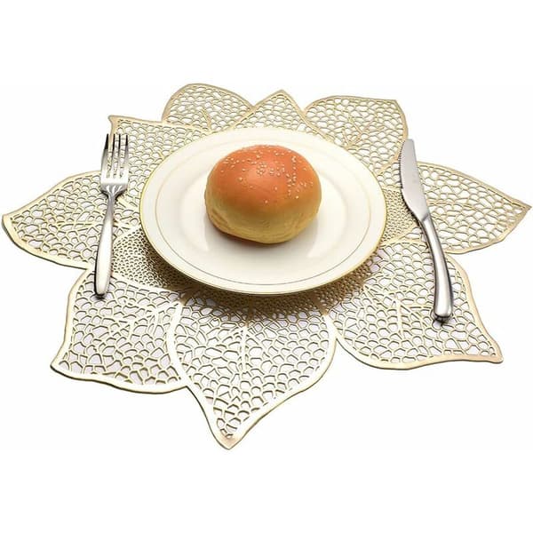 Set med 6 vaskbare plassmatter, isolerte, blomsterstil, PVC, gull, 44*46cm