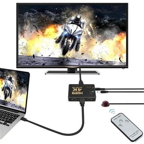 4K HDMI-svitsj 3x1 med fjernkontroll - 3-veis black