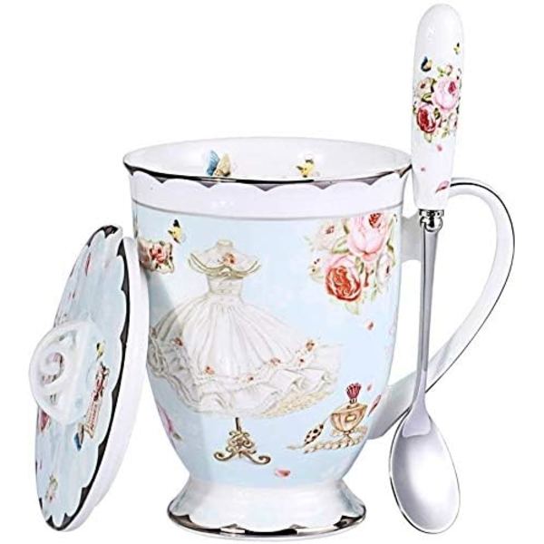 Art Style Bone China Tekop med låg til morgenmad og køkken Rose Butterflies 11,5x8,7cm