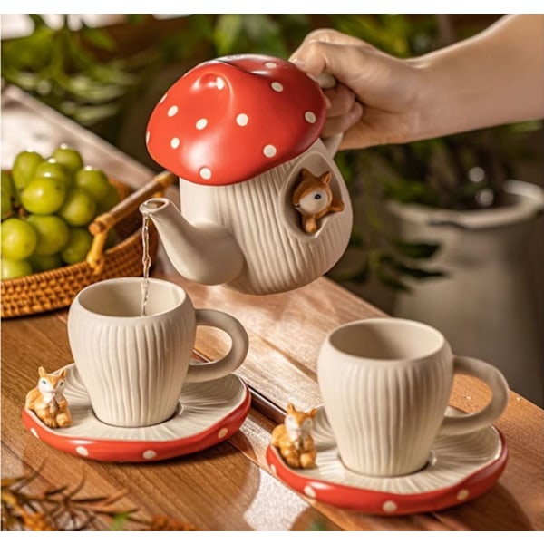 Sød Svampe Krus med Sød Egern Underkop, Håndlavet Glasur Polka Dot, Sikkerheds Mat Keramiske Mælkekrus, 300ml Tegneserie Tekop Style 2
