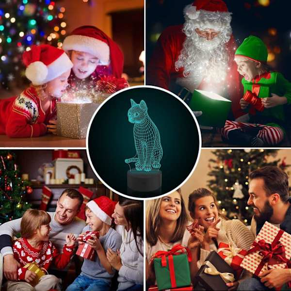 Nattlampa Katt för Barn, 3D Sänglampa Kitty Illusion Nattlampa LED Fjärrkontroll 16 Färgskiftande, Sovrumsinredning