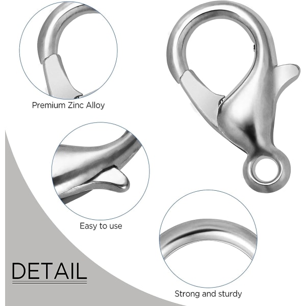 100 kpl koruklipsejä, hummerilukkoja, 12 mm:n kaulakorun lukkoja, seoshummerilukkoja DIY-askarteluun ja korujen valmistukseen