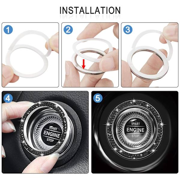 Bilmotor Start Stop Tilbehør til Bilindretning Sort 2 stk Rhinestone Sticker