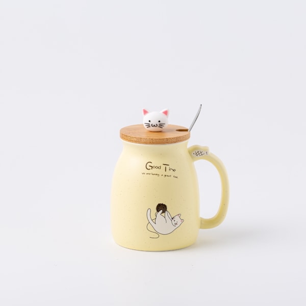 Tekop med ske og låg, keramisk kaffekop, kawaii katte kop, søde tekopper, søde ting, fødselsdagsgaver, 401-500ml Azul