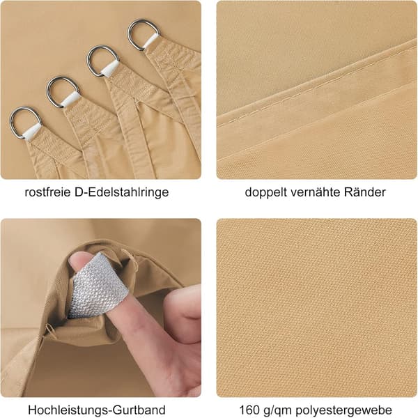 2x3m Rektangulär Vattentät Solsegel, Vattentät PES Solsegel, 3x2m Rektangulär Solskyddsnät, Sand 2x3