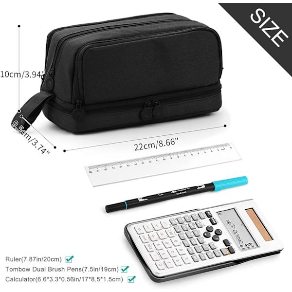 Pennfodral, stort pennfodral, pennfodral med 4 fack Black