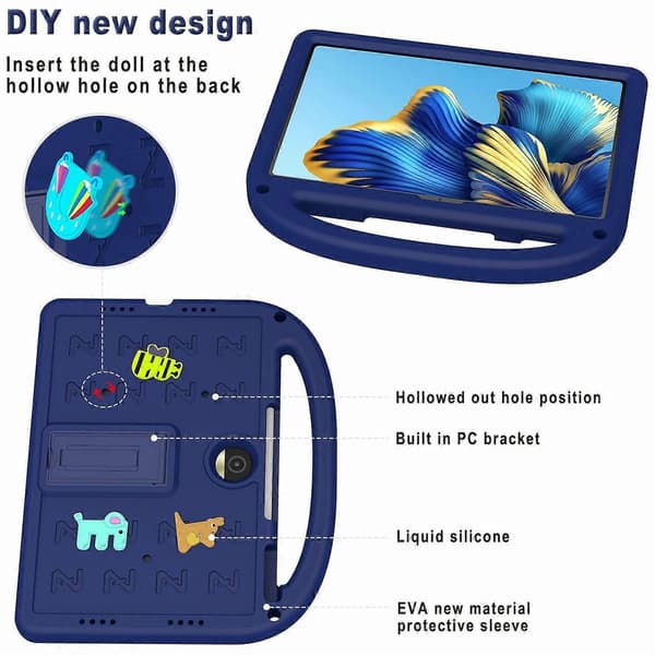 Stödfodral för Honor Pad 9 EVA+PC Tablet Skyddsfodral med Axelrem - Marinblå