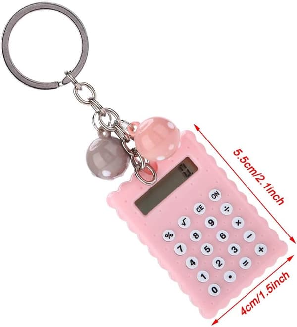 Söpö mini-taskulaskin, 8-numeroinen mini-taskulaskin avaimenperällä - sininen silikonipainike Pink