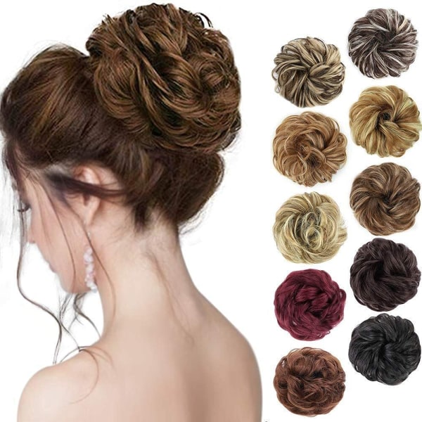 1PCS Messy Hair Bun Hair Scrunchies Extension Curly Wavy Messy Synthetic Chignon for women Updo Hairpiece Light Brown#