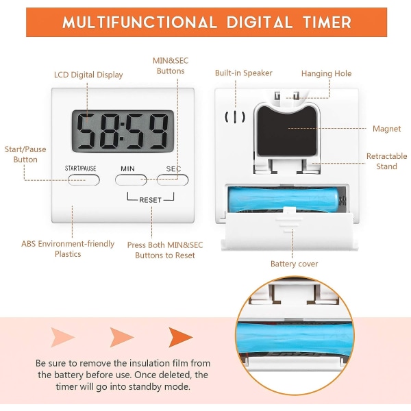 Set med 4 timer, kökstimer, digital kökstimer, äggtimer, med högt larm