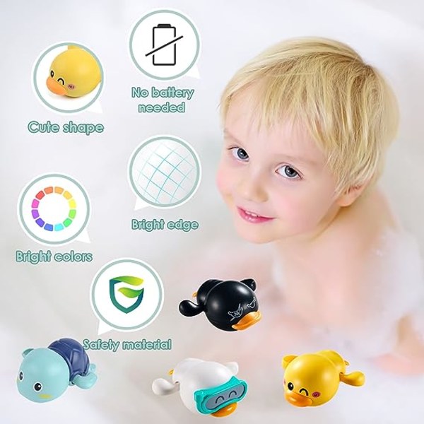 Toddler badelegetøj Legetøj til badekar med urværk Legetøj til babypool Vandlegetøj Fire stykker