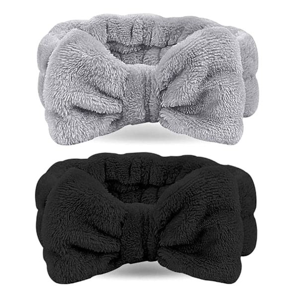 Hårbånd – 2 stk. sløjfehårbånd til kvinder, ansigtsmakeup, blødt koral fleece-hovedbånd til brusebad og ansigtsvask