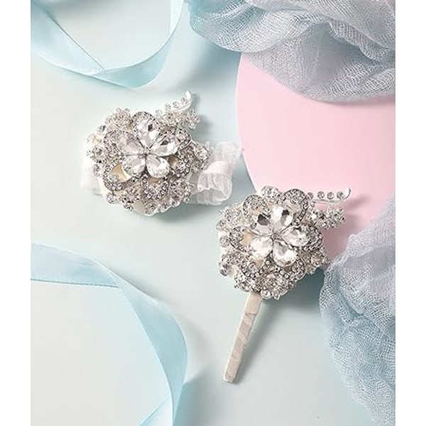 2 stk. Krystall Diamant Corsage Sett Håndledd*1 Brud og Corsage*1 Brudgom Bryllupsfest