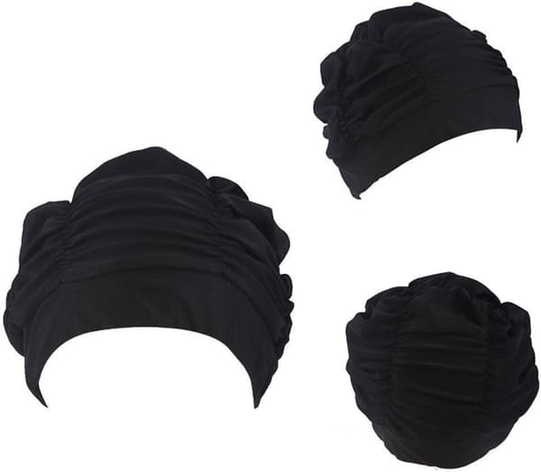 Kvinnors plisserade tyg simmössa simmössa duschmössa (svart, 1-pack)