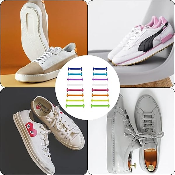 Lazy Elastic Shoe No-Tie Nauhat, Ilmaiset Elastisen Nauhat Silikonilukolla Lapsille ja Aikuisten Lenkkareille, Rentoutuneet Kengät