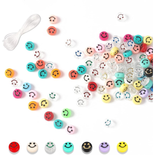 Smile Beads -100PCS Smile Beads, Transparent Elastic Line Acrylic Smile Beads, Mixed Color Smile Beads Jewelry Production