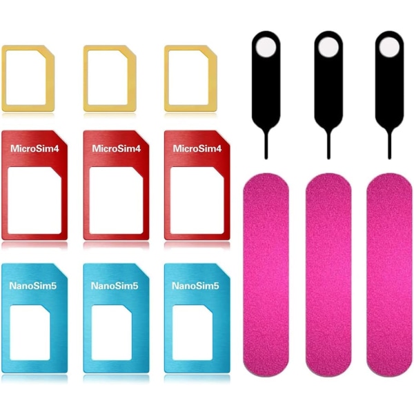 3 Set SIM-kortsadapter 5 i 1 Nano Micro Standard SIM-kortskonverteringskit med SIM-korthållare och stift