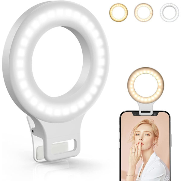 Clip-on ringlys, genopladelig 60 LED selfie ringlys til telefon, bærbar computer, tablet (3 modeller)