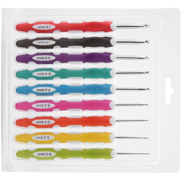 Hooks 9pcs virknål set stickning slät nål verktyg ergonomiskt plasthandtag aluminiumkrok