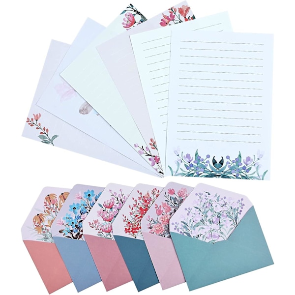 Brevpapper med kuvert - Unik blomdesign Brevpapper Set för inbjudningsgåvor (24 set)