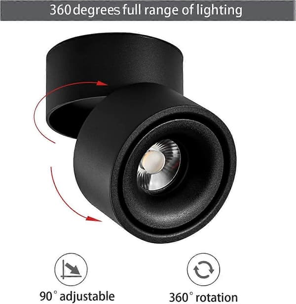 10W LED loftspots, justerbar lampehusvinkel, 10x10x10cm (Sort-3000K)
