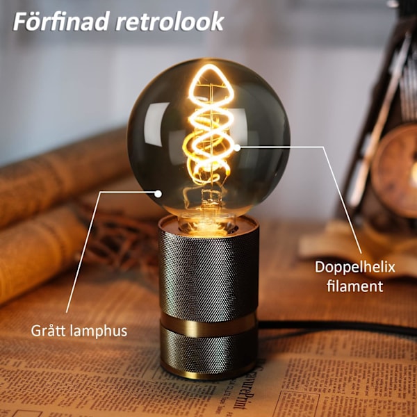 Edison Vintage Glödlampa E27, E27 LED Vintage 4W Glödlampa Varm Edison Glödlampa, grått glas - 3 st