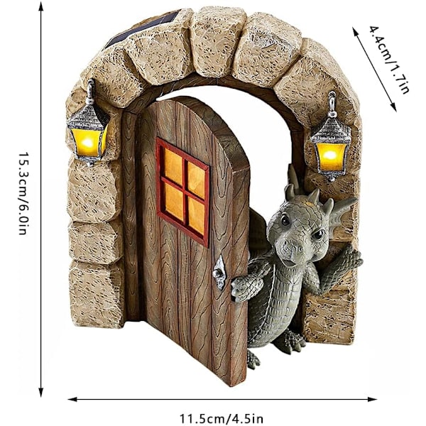 Hagegnom Ornamenter Resin Drage Statue Skulptur Miniatyrhus Utendørs Dekorasjon
