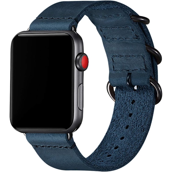 Vintage nahkaiset rannekkeet yhteensopivat Apple Watch -rannekkeen kanssa, aito nahkainen retrohihna yhteensopiva miehille ja naisille iWatch SE -sarja 7/6/5/4/3/2/1 Army Blue/Black 42mm 44mm 45mm