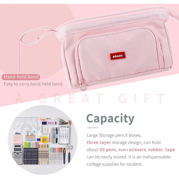 Pennfodral Case med stor kapacitet Handhållen pennväska Kosmetisk bärbar present till tonåring i kontorsskola