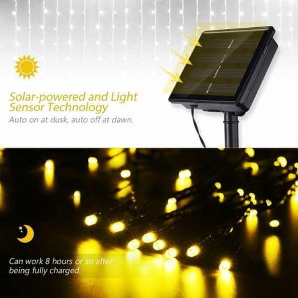 Solcellelyssnor, 200 stk LED utendørs vanntett lyssnor 22m, 8 moduser, egnet for hage, hjem, hage, hage, bryllup varm hvit