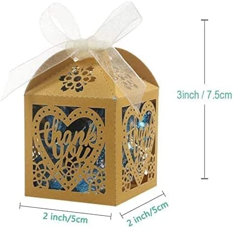 Laser Cut Boxes 60 st Tack Presentförpackningar Bröllop Fest Godisaskar Spets Godisaskar Gold 2 x 2 x 3 inch