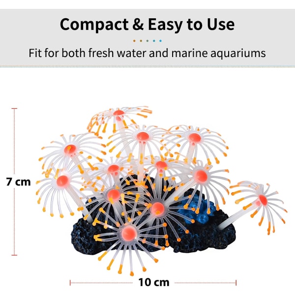 Glödeffekt konstgjord korallväxt dekorativ prydnad för akvarium, orange